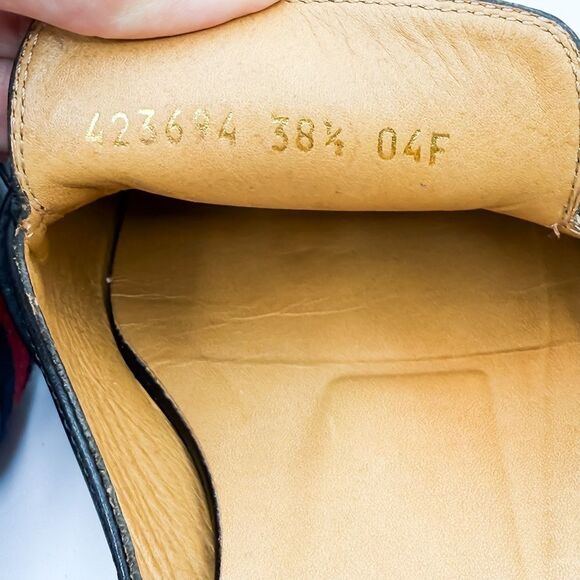 Gucci GG Web Stripe Peyton Mules Flat Slides Black Leather Loafers EU 38.5 US 8. - Picture 7 of 11